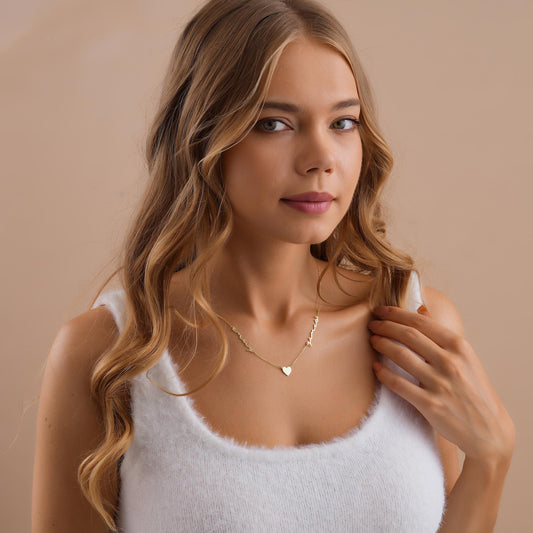 14K Gold 2 Names Necklace with Heart, Personalized Couple Names Necklace, Name Necklace Gift for Mom, Two Name Necklace, Gift for Wife