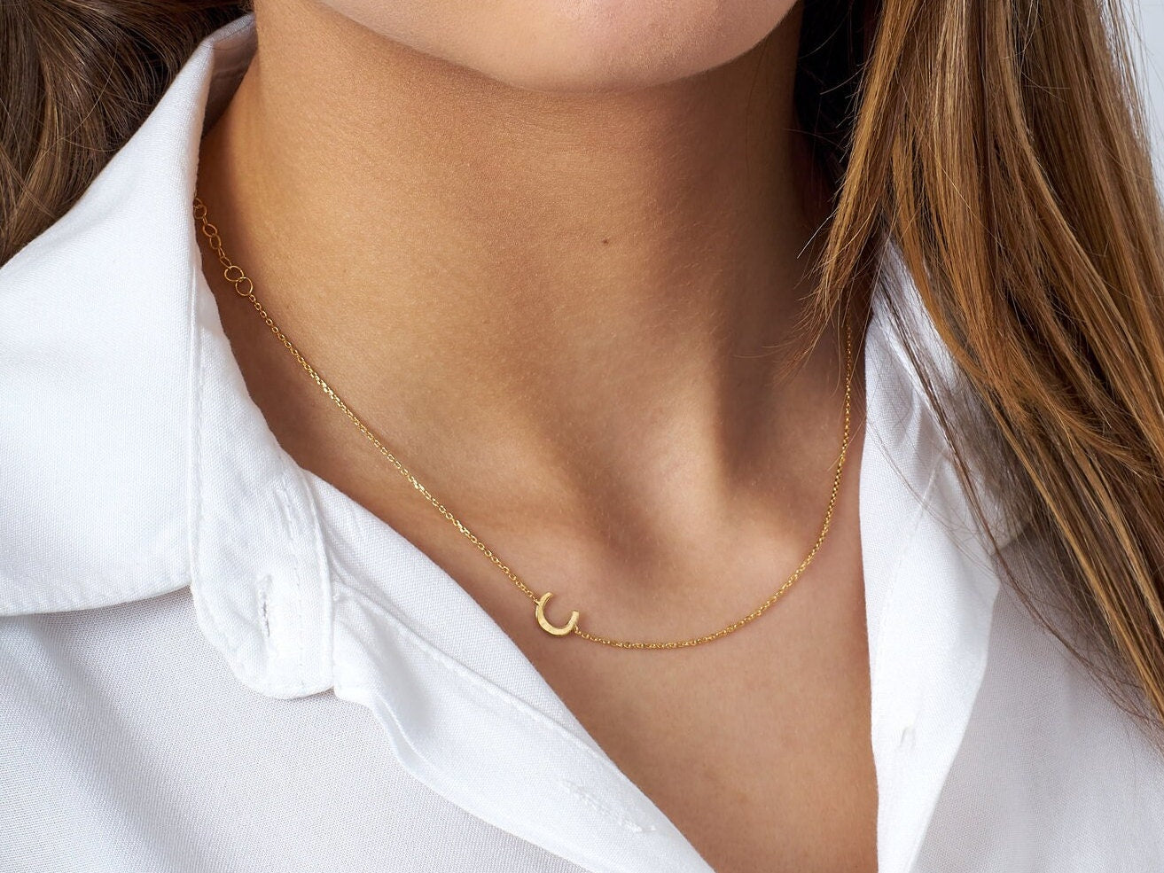 14K Gold Custom Letter Necklace - 8K 14K Sideways Initials Necklace - Mother's Day Gift - Personalized Jewelry - Bridesmaid Gift