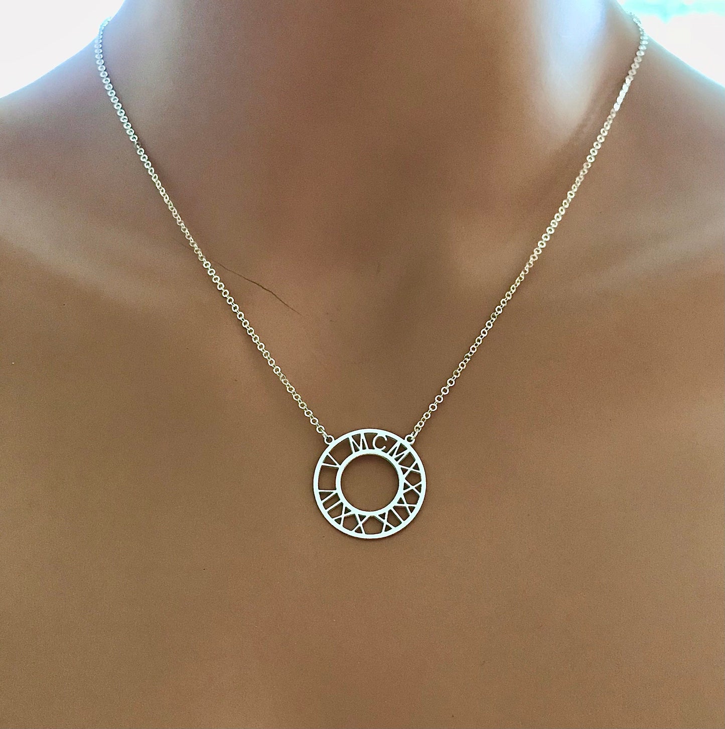 Roman Number Necklace • Wedding Gift • Custom Date Necklace • Anniversary Gift • Custom Date Disc Necklace • Personalized Date Necklace •