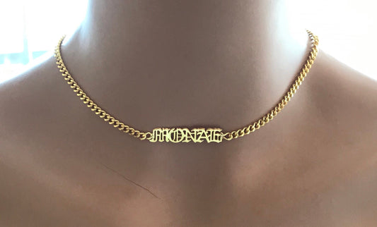 Custom Name Necklace with Bold Curb Chain • Custom Name Necklace • Personalized Name Necklace • Modern Name Necklace • Gothic Name Necklace