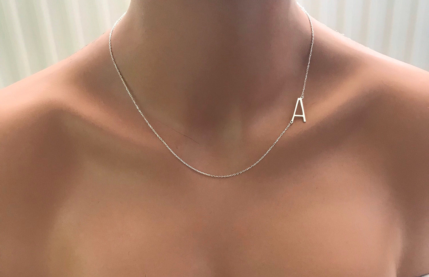 Sideways Initial Necklace Gold • 14 Sideways Initial Necklace • Initial Necklace • Necklace • Letters Necklace • Gold Letters Necklace