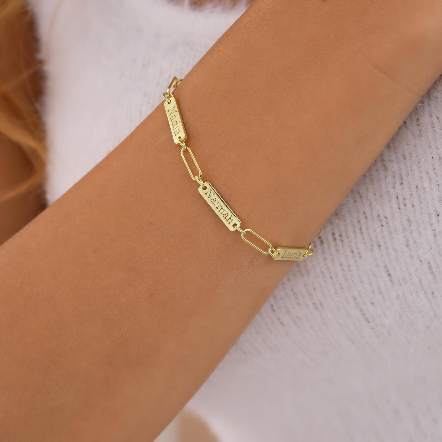 14K Gold Custom Mini Name Bar Bracelet by Minimalist • Engraved Charm Bracelet with a Dainty Paperclip Chain • New Mom Gift • Christmas Gift