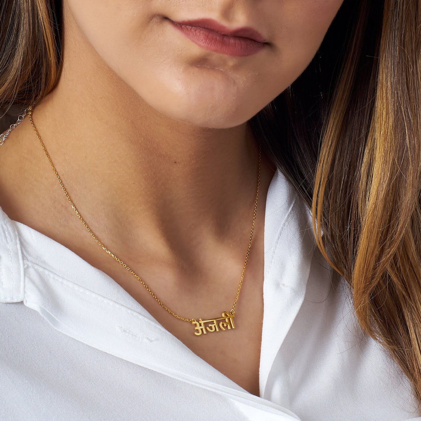 Hindi Name Necklace, Sanskrit Name Necklace, Satya Necklace, Hindi Name Pendant, Hindu Name Necklace, Yoga Necklace, Meditation Gifts,