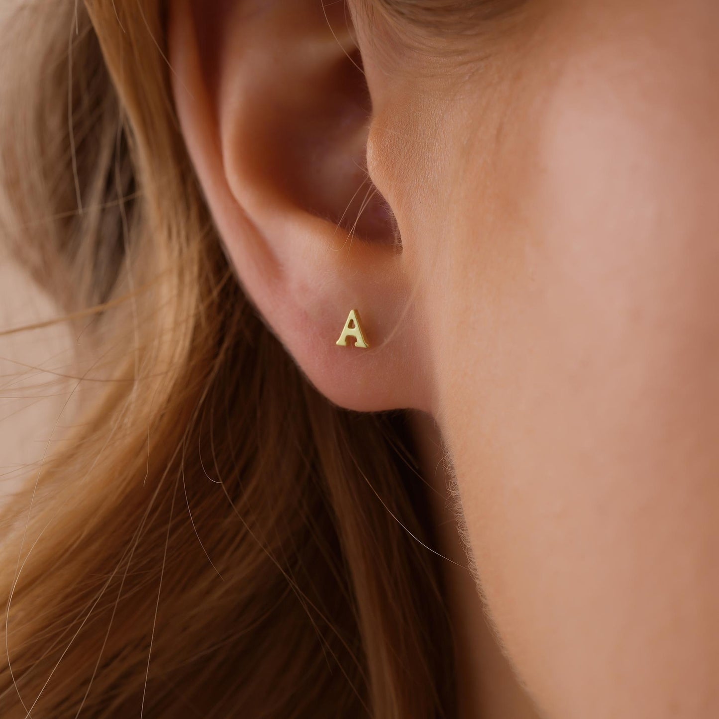 14K Gold ONE Small Initial Letter Stud Earring in Sterling Silver, Silver, Rose Gold, Gold, Personalised, Alphabet Letter Monogram