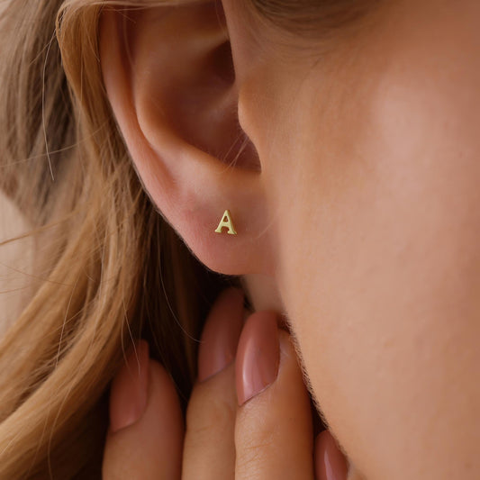 14K Gold Tiny Letter Earrings , Christmas Gift ,Tiny Block Letter Earrings ,Small Stud Earrings , Personalized Earring Gift , Small Earrings