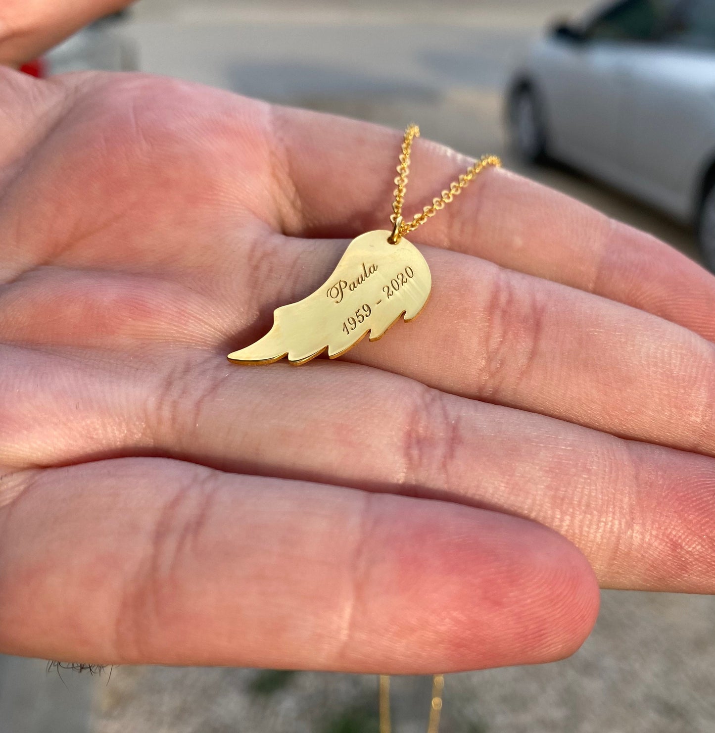 Solid Gold Necklace-Name Necklace-Personalized Gift-Personalized Necklace-Angel Wing Necklace-Personalized Jewelry-Gold Name Necklace-Gift