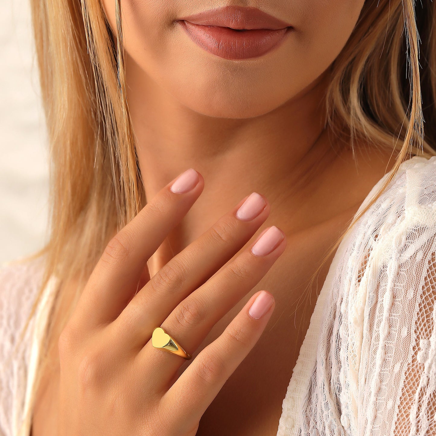 14K Solid Gold Heart Signet Ring, 925 Sterling Silver Heart Signet Ring, Personalization Ring, Mother's Day Gift, Valentine's Day Gift