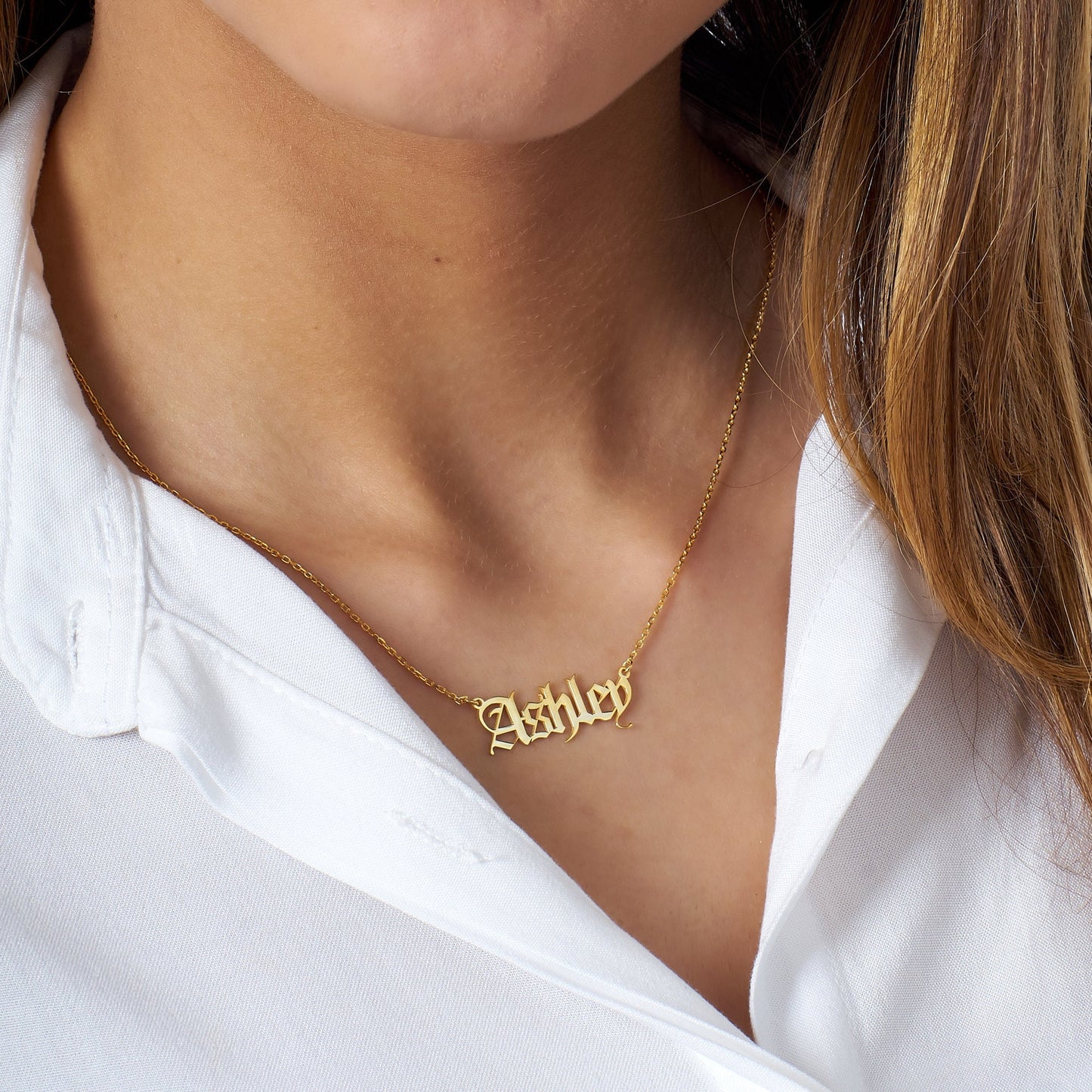 Personalized Old English Name Necklace, Customized Gothic Style Nameplate Necklace. Gothic Font Old English Pendant, Personalized Jewelry