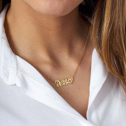 Personalized Old English Name Necklace, Customized Gothic Style Nameplate Necklace. Gothic Font Old English Pendant, Personalized Jewelry