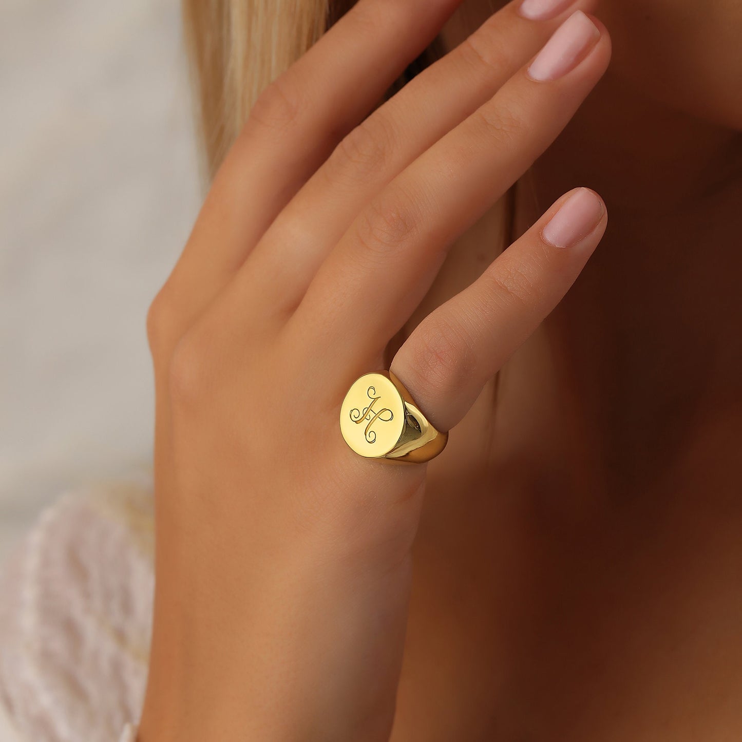 14k Gold Initial Signet Ring,Personalized Monogram Ring,Engraved Signet Ring,Custom Initial Ring,Mothers Day Gift,Letter Ring,Gold Ring