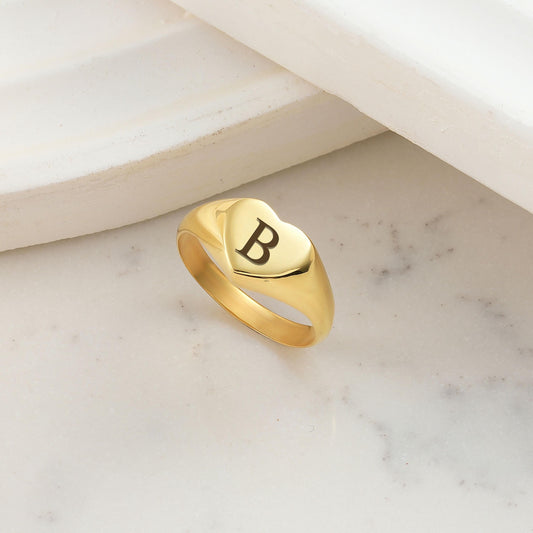 14K Gold Initial Signet Ring, Personalized Old English Gold Signet Ring, Gift for Women, Bridesmaid Gift, Gift For Her,Silver and Rose Gold
