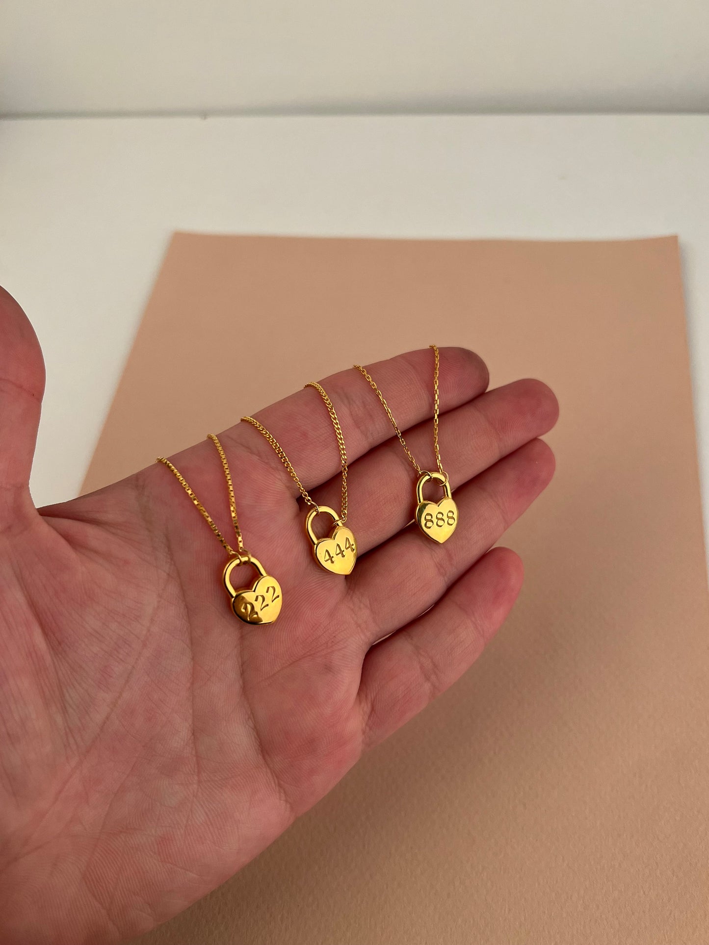 14k Gold Angel number Heart Necklace, Lucky Number Necklace, 925 Silver Number Heart necklace, number heart necklace, heart lock pendant