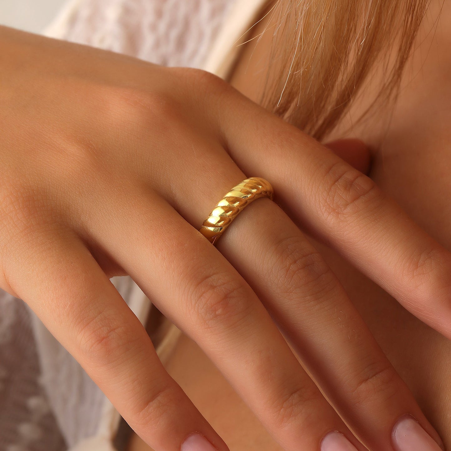 14K Gold Croissant Ring,Gold Croissant Ring,Twist Ring,Signet Ring,Chunky Ring,Dome Ring,Minimalist Ring,Twisted Ring,Rope Ring,Gift for Her