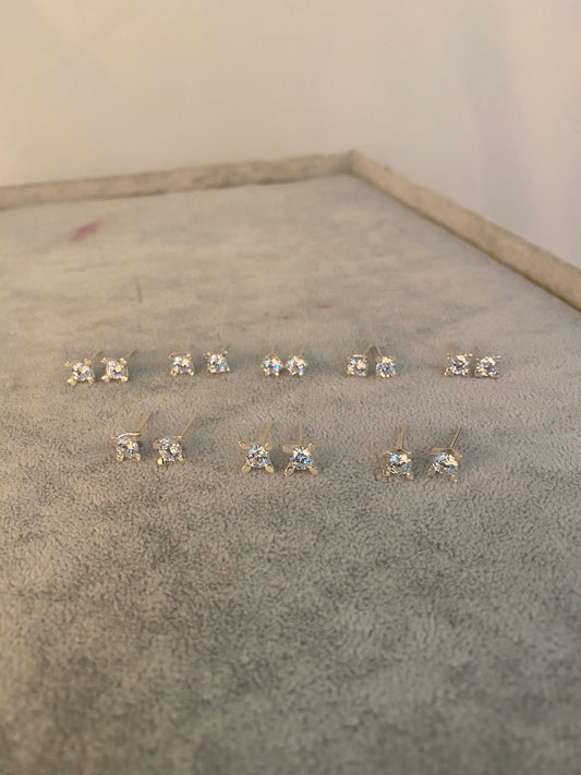 Diamond Stud Earrings Set 14K Gold Plated Sterling Silver Small Earrings Tiny Cubic Zirconia Studs Hypoallergenic Jewelry