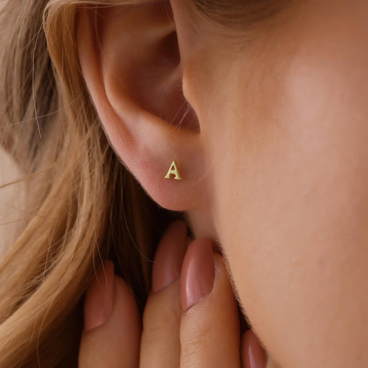 14K Gold Alphabet earring, Cz stud initial earring, Alphabet stud,post earring,Initial stud, Initial earring, Gold stud,Mother Day Gift,Best