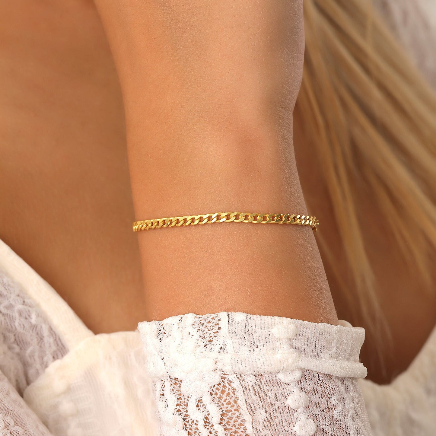 14K Gold Chain Bracelet,Cuban Link Bracelet, Pave Cuban Link, Curb Chain Bracelet, Gold Chain Bracelet, Gold Bracelet, Gift for Her,Bracelet