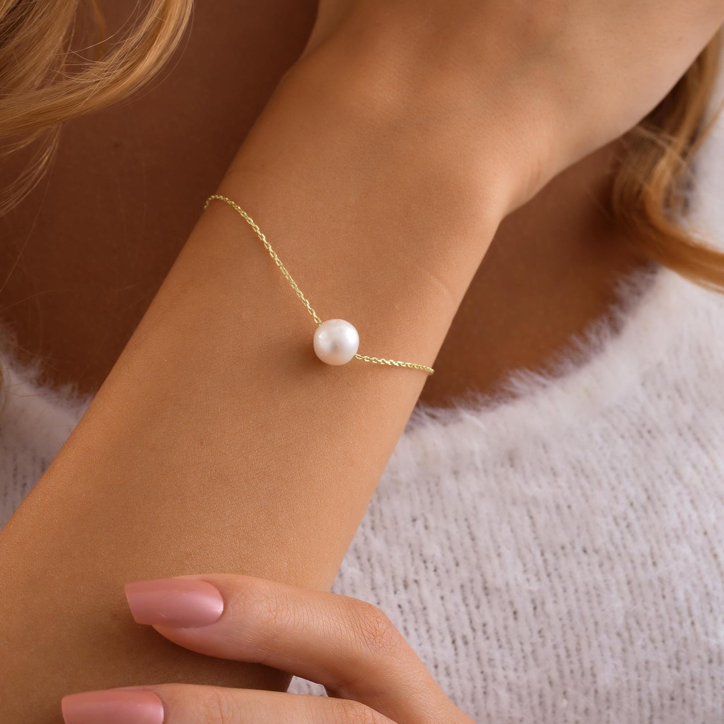 14K Gold Real Natural Freshwater Pearl Bracelet,Dainty Gold Bracelet,Pearl Beaded Bracelet,Simple Bracelet, Bridesmaid Gift,Mothers day Gift