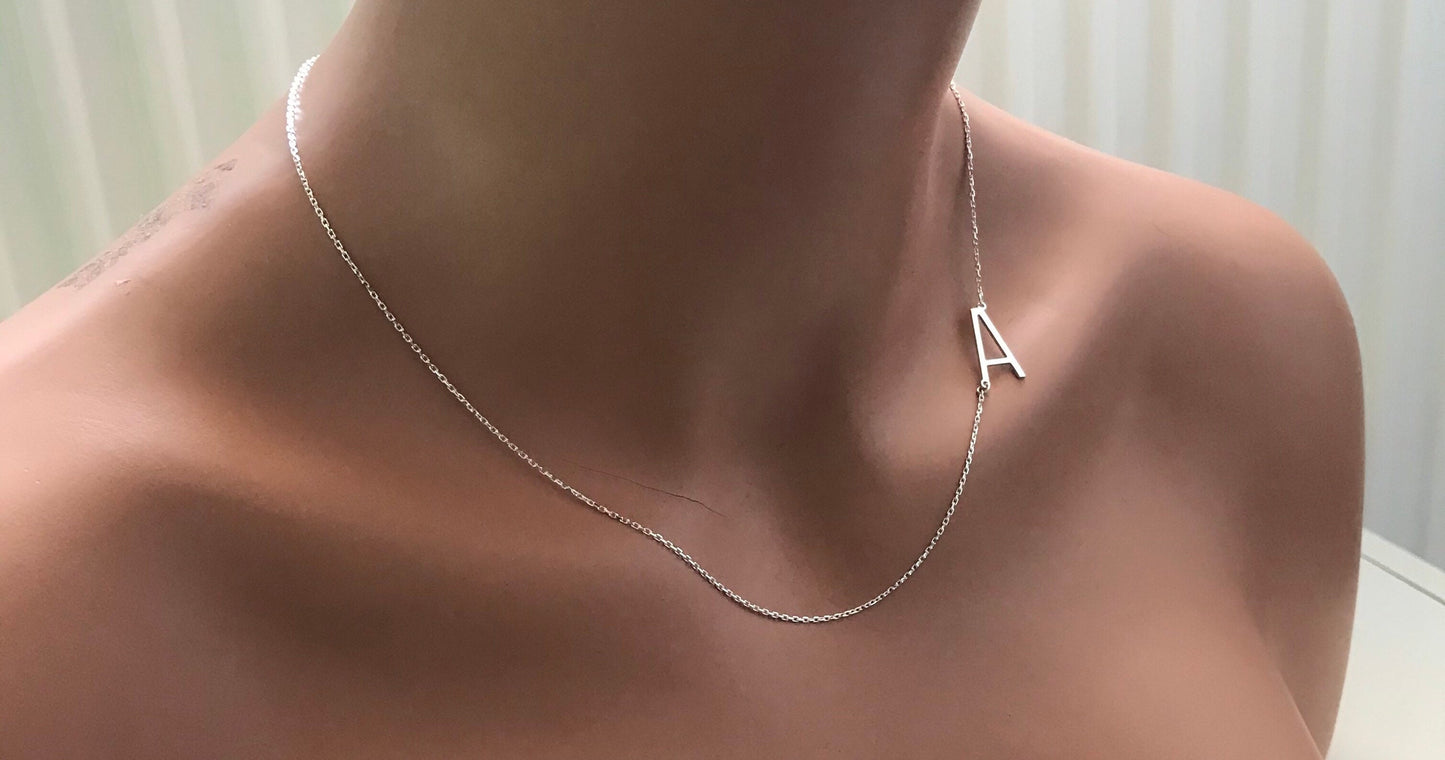 Sideways Initial Necklace • Initial Necklace • Necklace • Letters Necklace • Gold Letters Necklace • Christmas Gift • Moms Gift