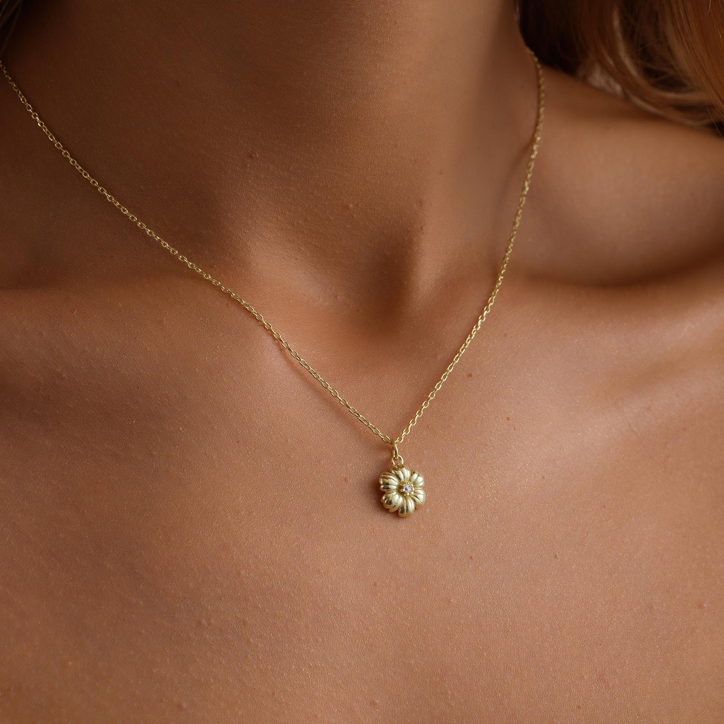 14K  GoldDainty Birth flower Necklace ,14K Gold Birth Flower Bouquet Necklace, Personalized Gift,Birth flower Family Gift, Mothers day gifts