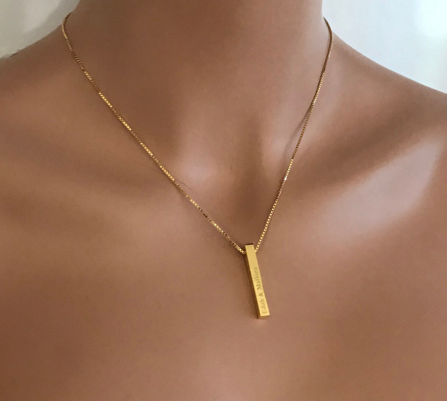 Personalized Bar Necklace • 4 Sided Bar • Name Necklace • Personalized Necklace • Date Necklace • Coordinate Necklace• Roman Number Necklace