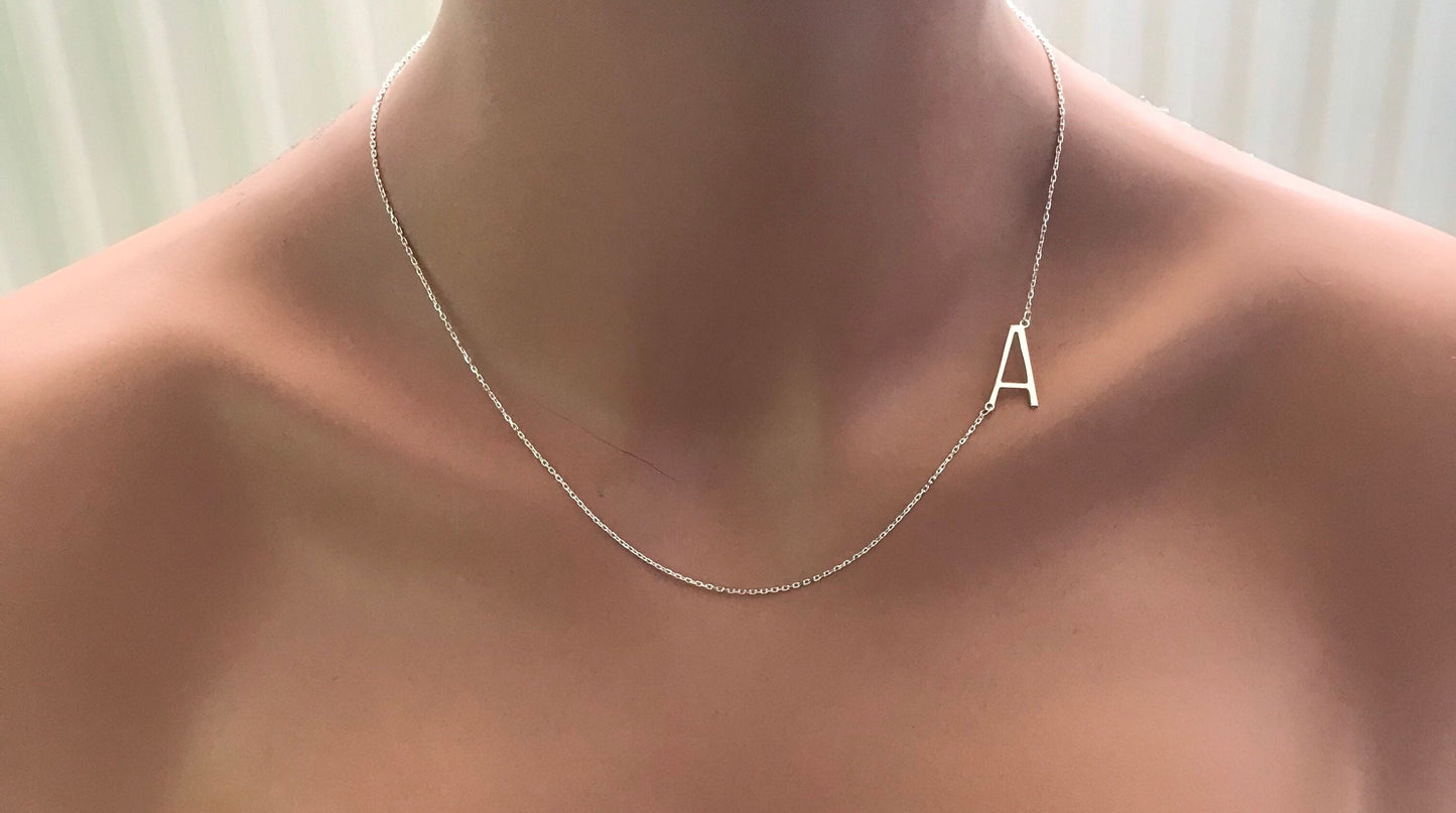 Sideways Initial Necklace Gold • 14 Sideways Initial Necklace • Initial Necklace • Necklace • Letters Necklace • Gold Letters Necklace