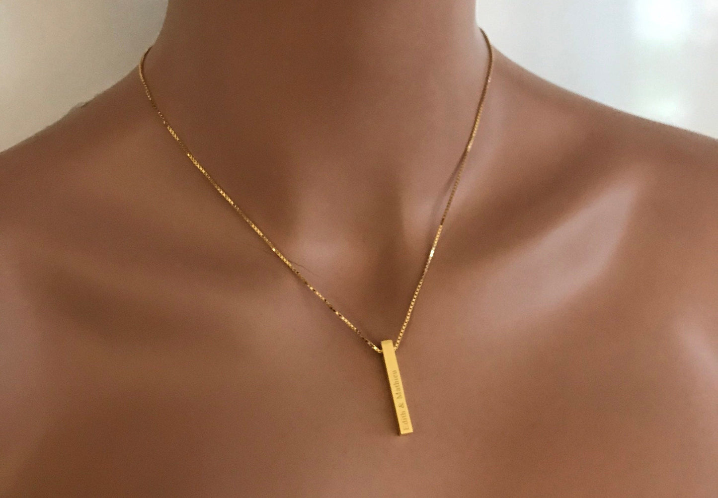 Personalized Bar Necklace • 4 Sided Bar • Name Necklace • Personalized Necklace • Date Necklace • Coordinate Necklace• Roman Number Necklace