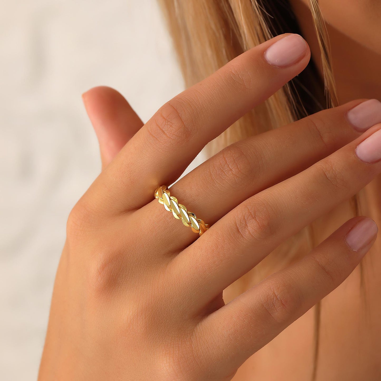 14k Gold Twist Ring, Solid Gold Link Chain Ring,Dainty Stacking Ring, Womens Minimalist Gold Ring, Gift For Mom, Handmade Gifts,Gift For Her