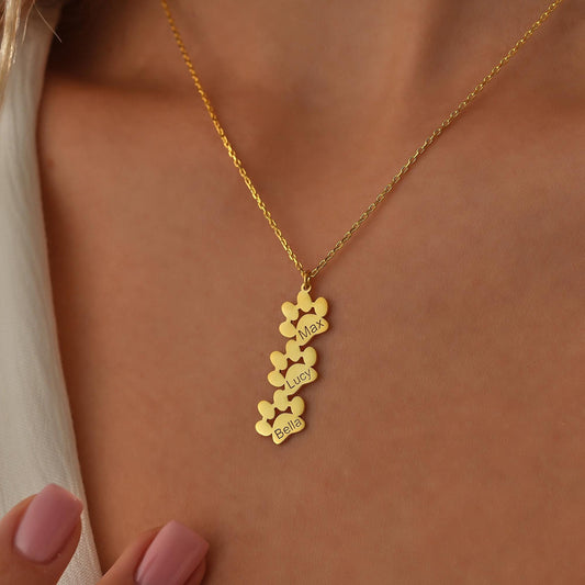 14K Gold Paw Print Name Necklace | Custom Tiny Paw Necklace | Minimalist Paw Necklace | Pet Necklace | Animal Lover Gift | Christmas Gift
