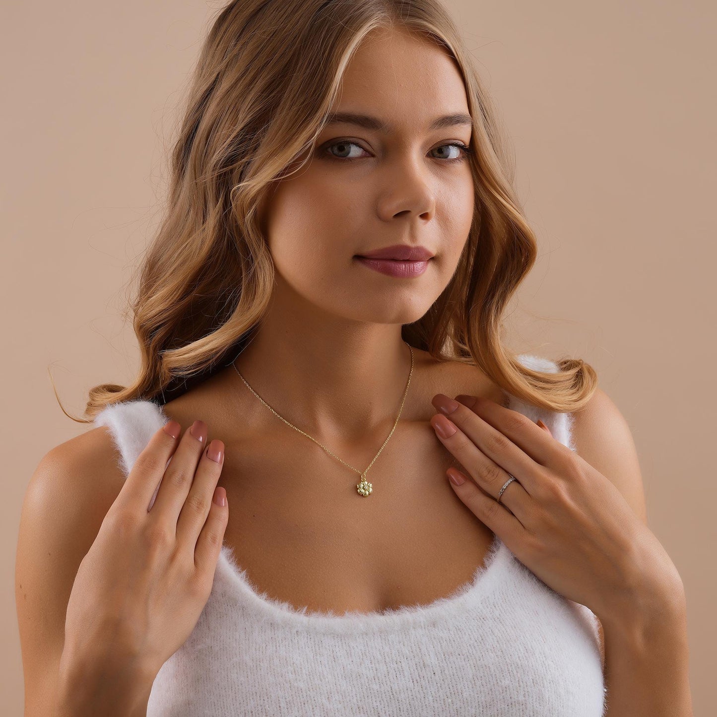 14K  GoldDainty Birth flower Necklace ,14K Gold Birth Flower Bouquet Necklace, Personalized Gift,Birth flower Family Gift, Mothers day gifts