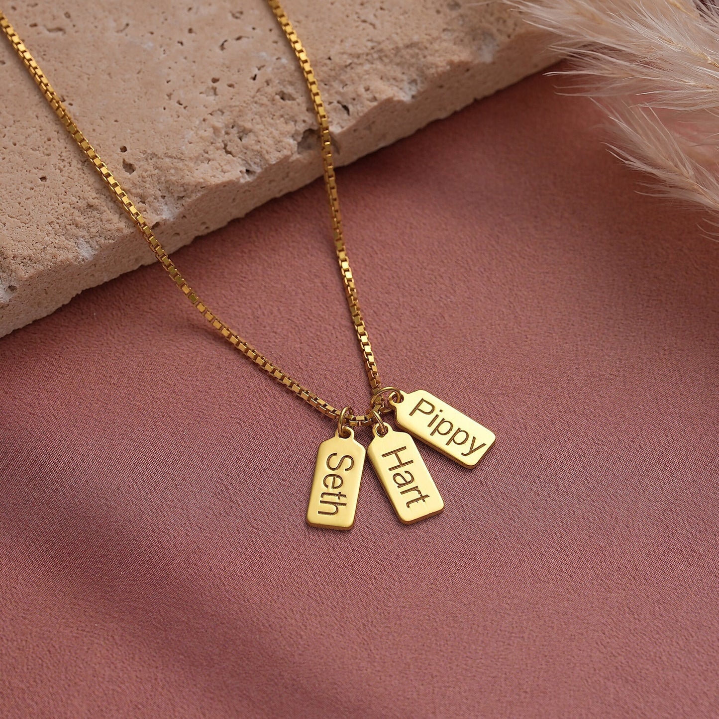 14k Gold Bar Tag Necklace, Gold Tag Initials Necklace in Box Chain,Custom Engraved Vertical Bar Necklace, Dainty Initial Tag Necklace Gift