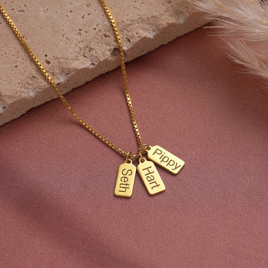 14k Gold Bar Tag Necklace, Gold Tag Initials Necklace in Box Chain,Custom Engraved Vertical Bar Necklace, Dainty Initial Tag Necklace Gift