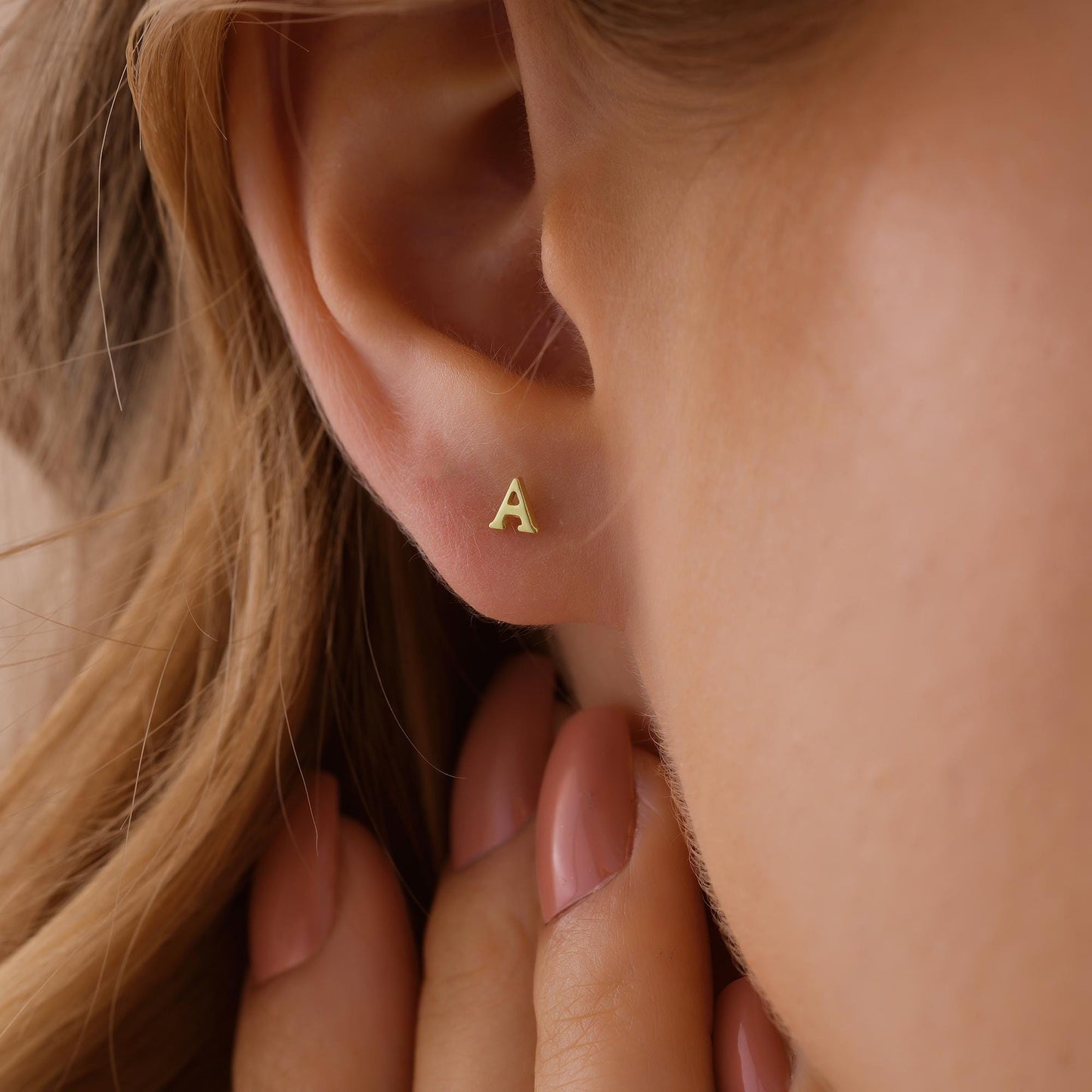 14K Gold Alphabet earring, Cz stud initial earring, Alphabet stud,post earring,Initial stud, Initial earring, Gold stud,Mother Day Gift,Best