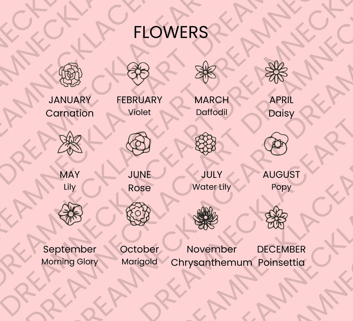 14K  GoldDainty Birth flower Necklace ,14K Gold Birth Flower Bouquet Necklace, Personalized Gift,Birth flower Family Gift, Mothers day gifts