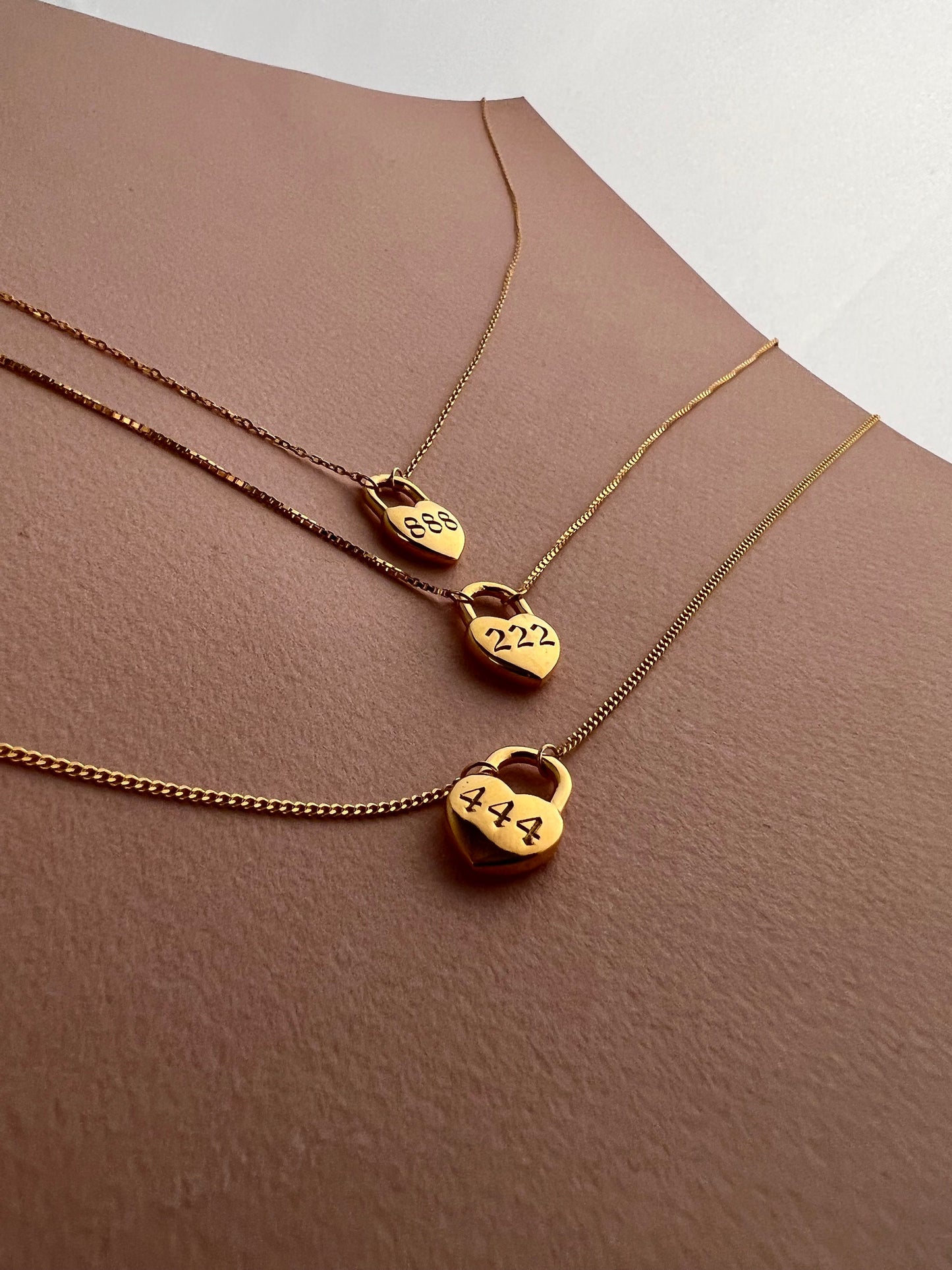 14k Gold Angel number Heart Necklace, Lucky Number Necklace, 925 Silver Number Heart necklace, number heart necklace, heart lock pendant