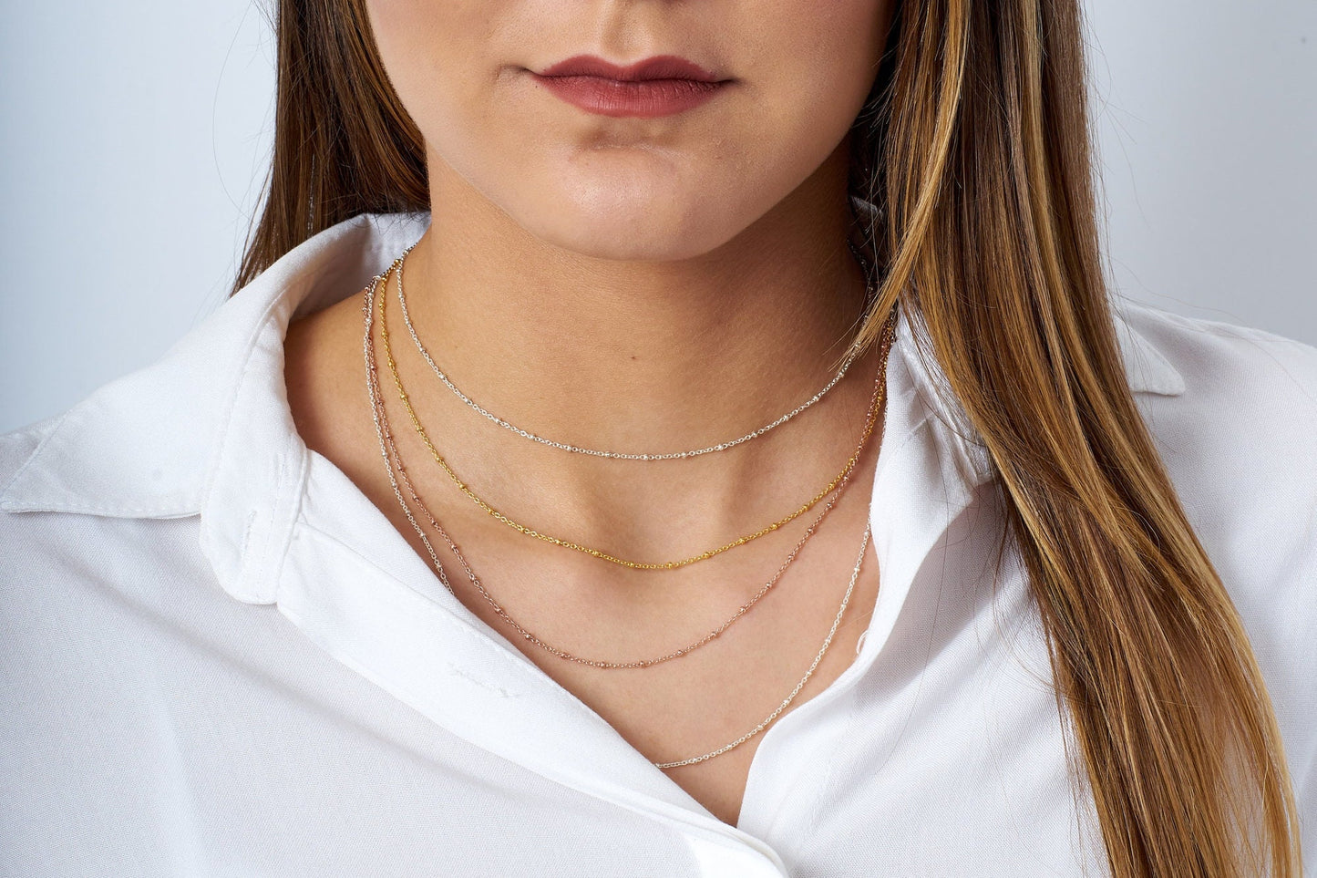 925K Sterling Silver Cable Ball Chain, Dainty Cable Chain, Silver Chain, Ball Chain, Gold Rose Plated Chain, Thin Chain