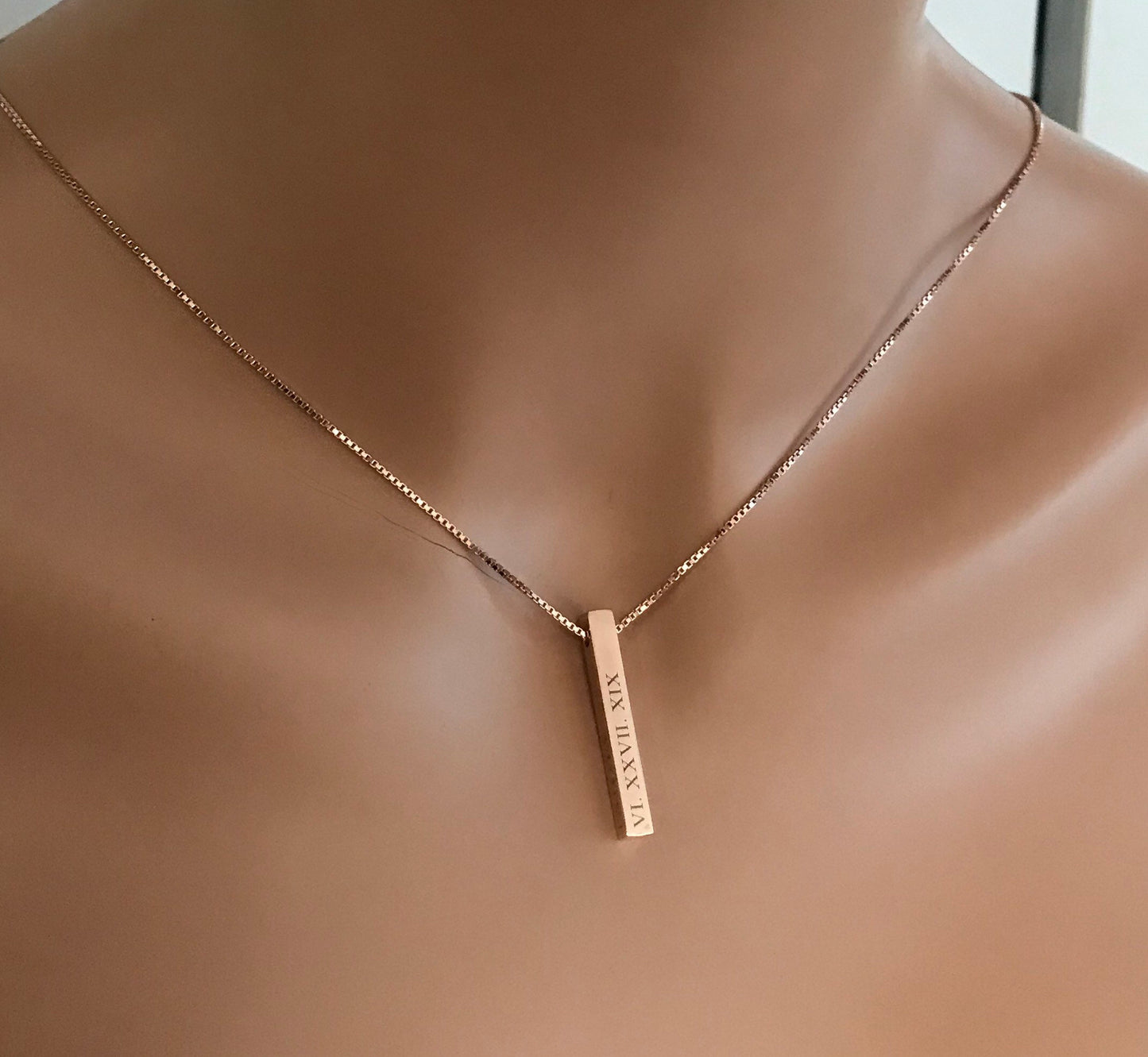 Personalized Bar Necklace • 4 Sided Bar • Name Necklace • Personalized Necklace • Date Necklace • Coordinate Necklace• Roman Number Necklace