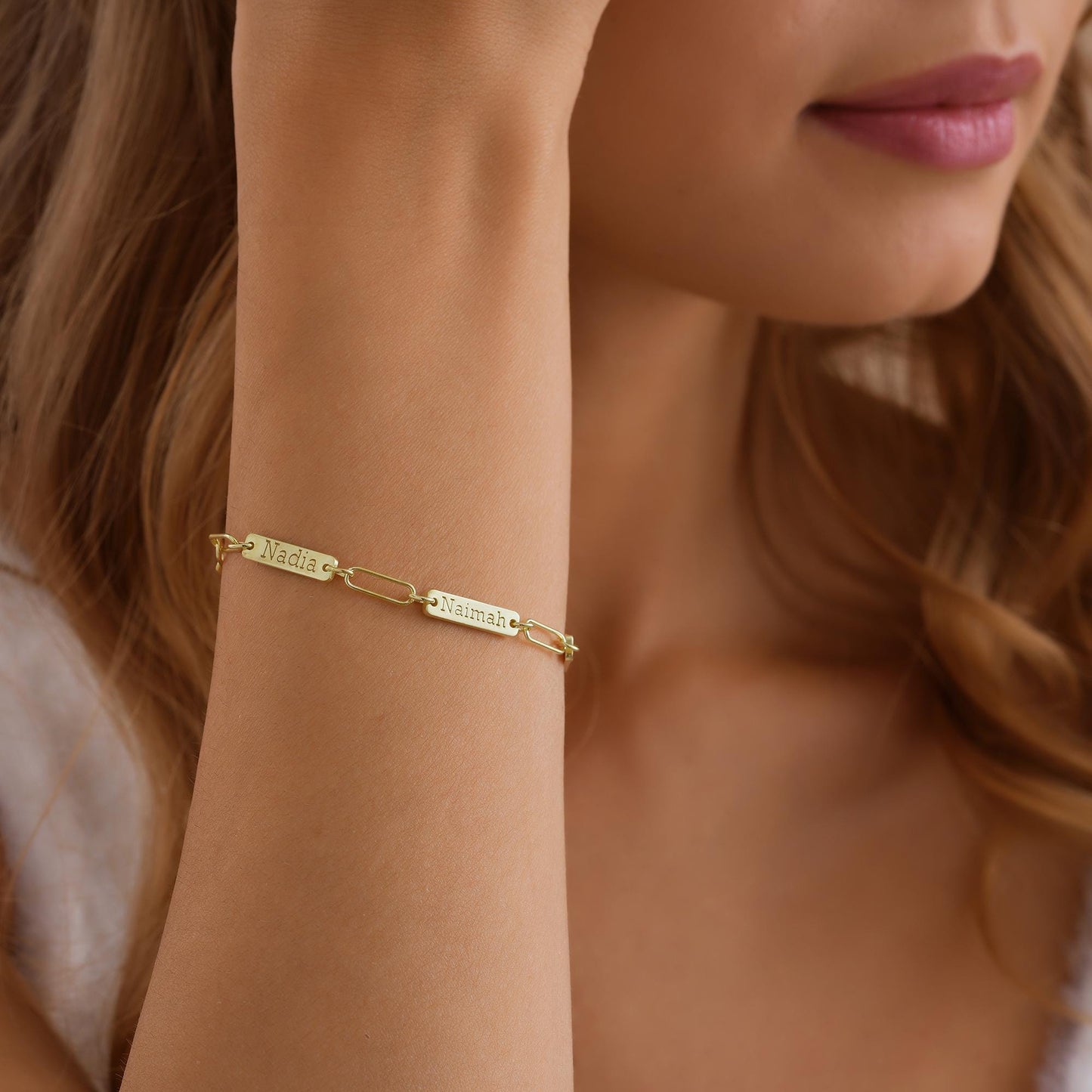 14K Gold Custom Mini Name Bar Bracelet by Minimalist • Engraved Charm Bracelet with a Dainty Paperclip Chain • New Mom Gift • Christmas Gift