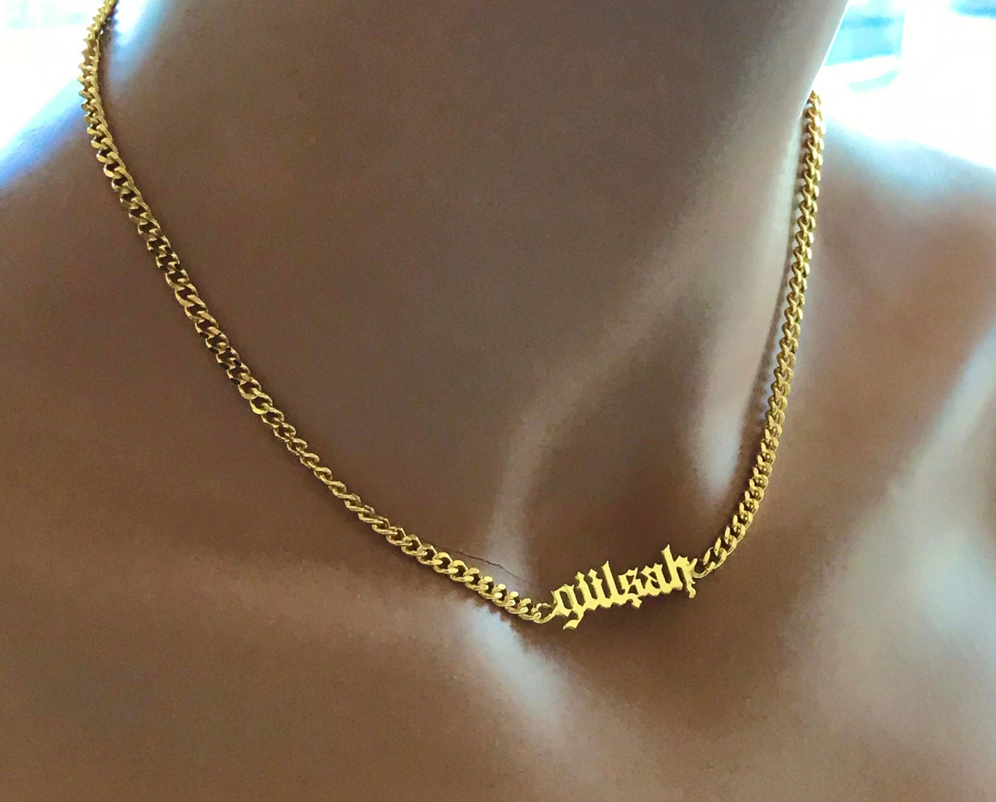 Custom Name Necklace with Bold Curb Chain • Custom Name Necklace • Personalized Name Necklace • Modern Name Necklace • Gothic Name Necklace