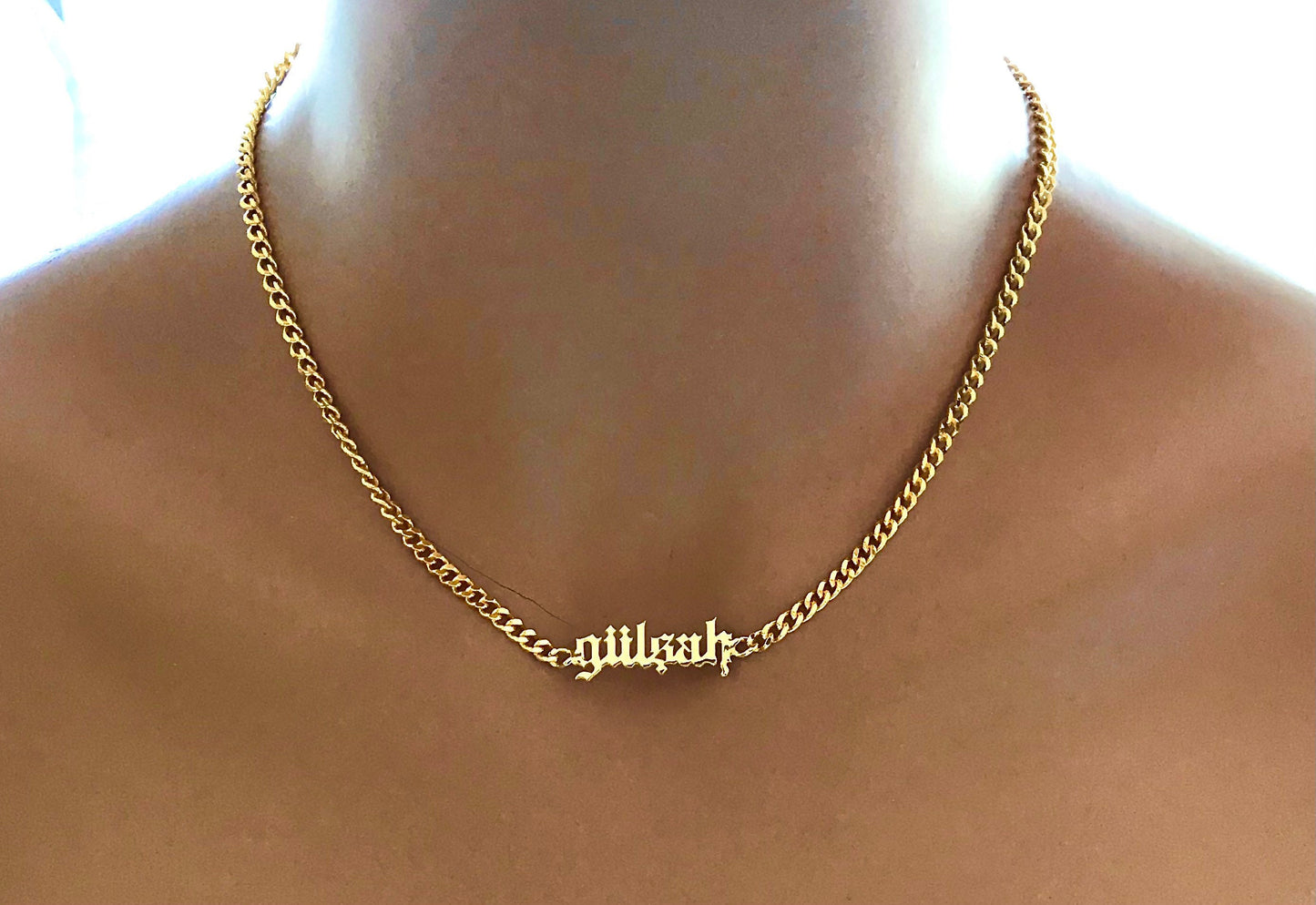 Custom Name Necklace with Bold Curb Chain • Custom Name Necklace • Personalized Name Necklace • Modern Name Necklace • Gothic Name Necklace