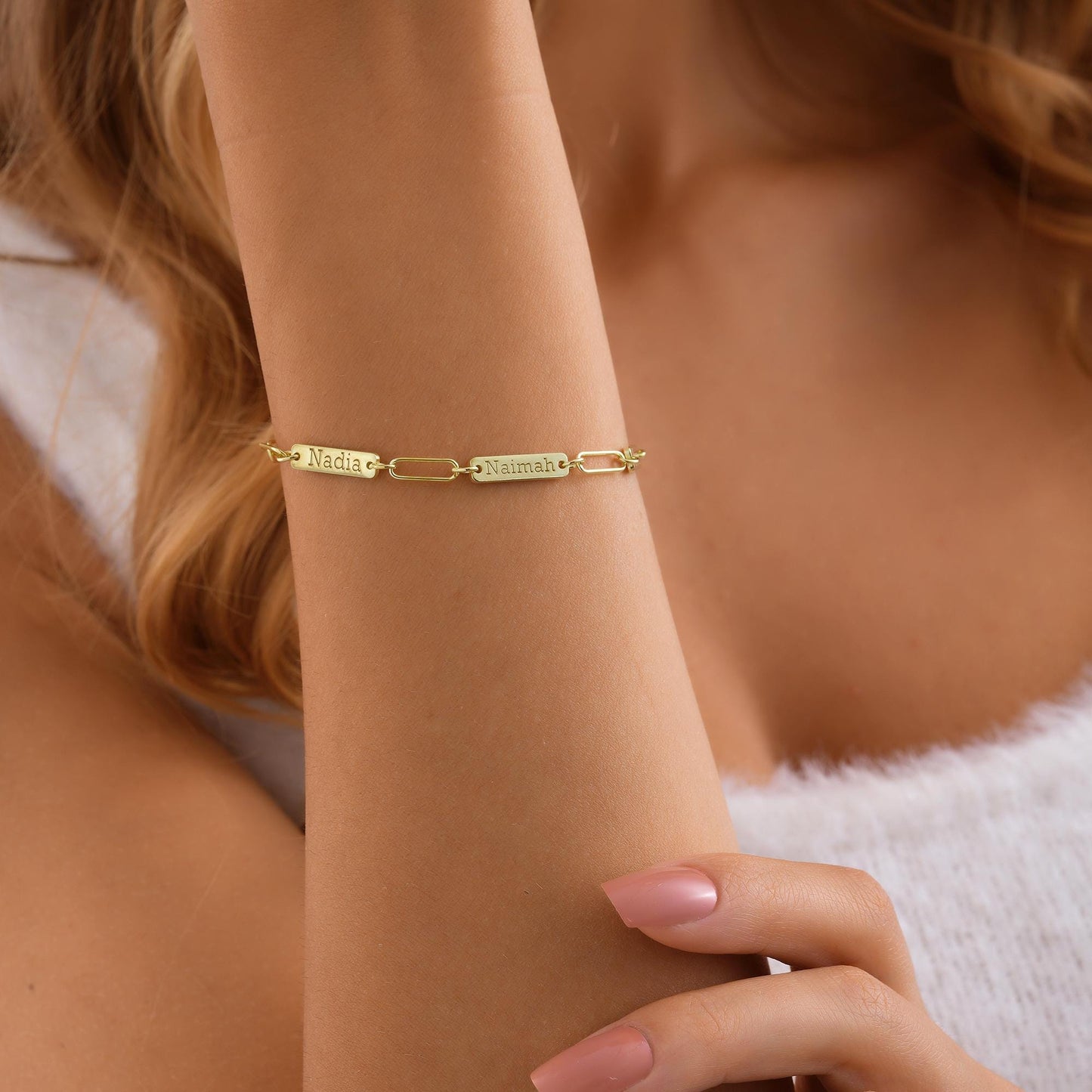 14K Gold Custom Mini Name Bar Bracelet by Minimalist • Engraved Charm Bracelet with a Dainty Paperclip Chain • New Mom Gift • Christmas Gift