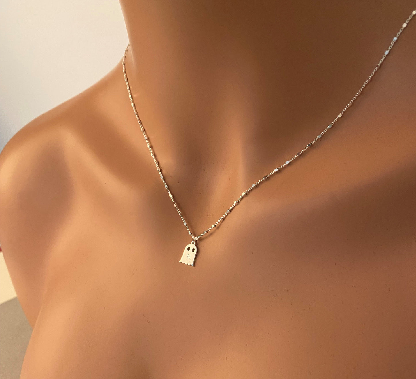 Halloween Necklace Sterling Silver , Tiny Ghost Necklace , Halloween Ghost Necklace , Cute Spooky Boo Emoji , Kids Necklace , Gift for Her