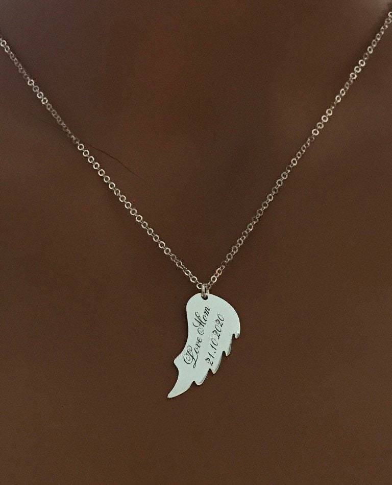 Solid Gold Necklace-Name Necklace-Personalized Gift-Personalized Necklace-Angel Wing Necklace-Personalized Jewelry-Gold Name Necklace-Gift