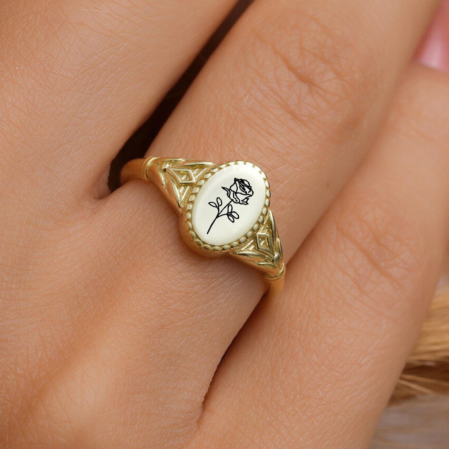 14K Gold Birth Flower Ring, Birth Flower Jewelry, Natural Inspired Ring, Birt Month Flower, Ring for Women, Floral Ring, Gift for Her