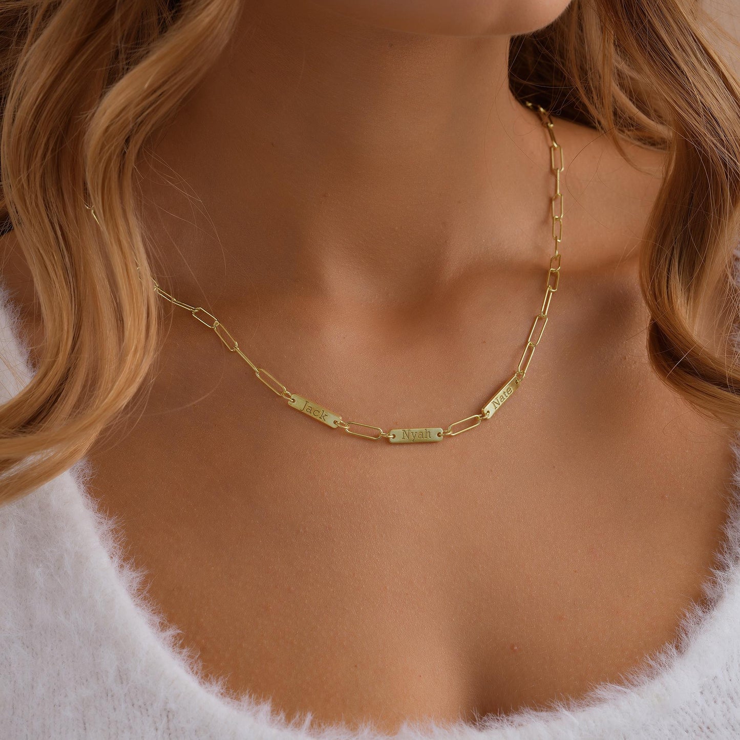 14K Gold Custom Kids Name Necklace, Paperclip Chain Necklace, Personalized Jewelry, Dainty Name Necklace, Baby Shower Gift, Christmas Gift