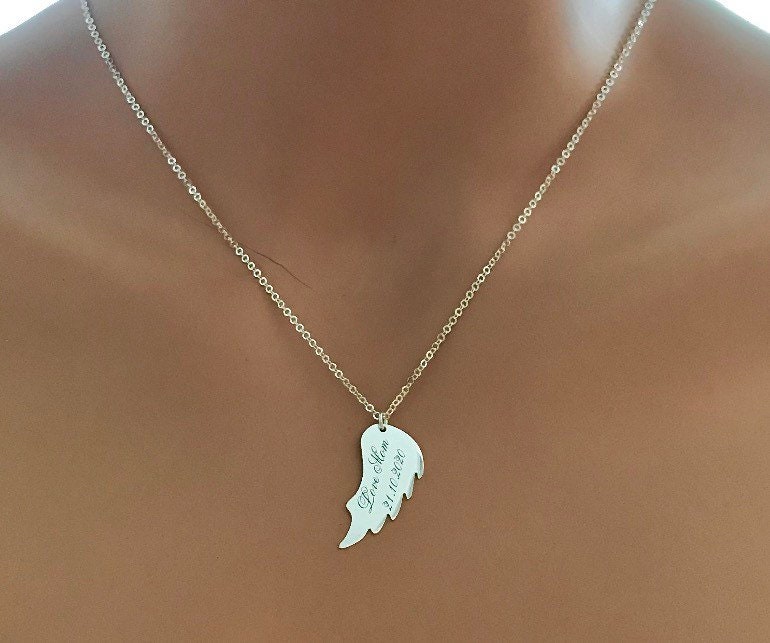 Solid Gold Necklace-Name Necklace-Personalized Gift-Personalized Necklace-Angel Wing Necklace-Personalized Jewelry-Gold Name Necklace-Gift