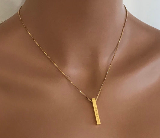 Personalized Bar Necklace • 4 Sided Bar • Name Necklace • Personalized Necklace • Date Necklace • Coordinate Necklace• Roman Number Necklace