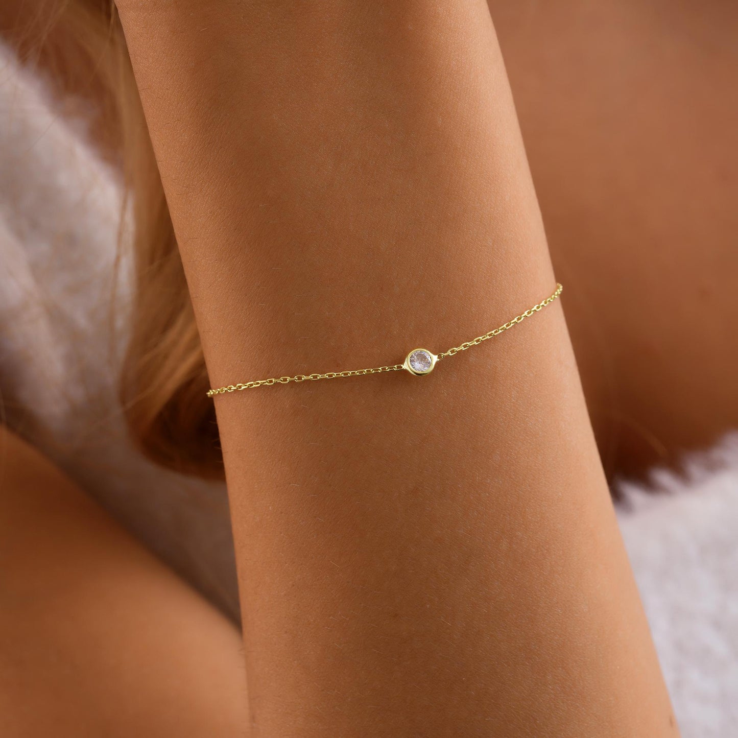 14K Gold Diamond Station Bracelet , Dainty Daimond Bracelet , Diamond Bezel Bracelet , Diamond Bracelet , Bracelets for Women ,Gold Bracelet