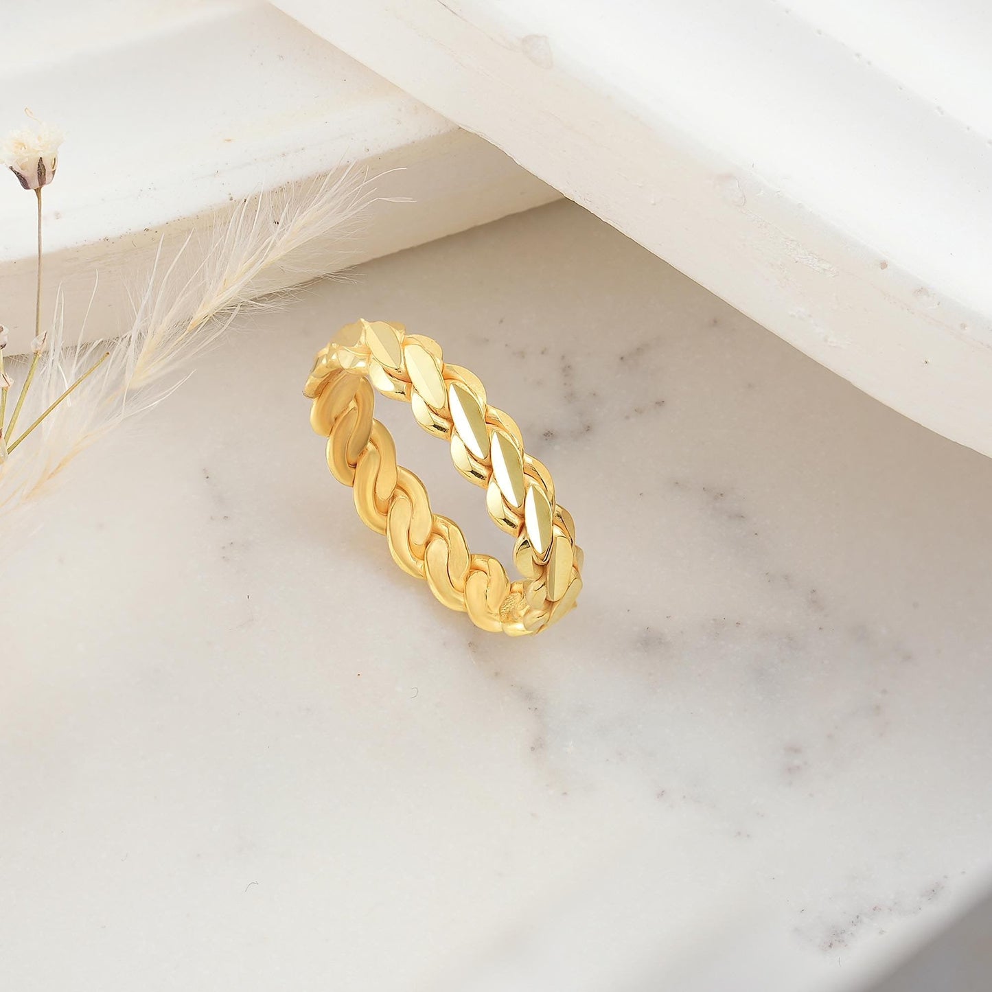 14k Gold Twist Ring, Solid Gold Link Chain Ring,Dainty Stacking Ring, Womens Minimalist Gold Ring, Gift For Mom, Handmade Gifts,Gift For Her