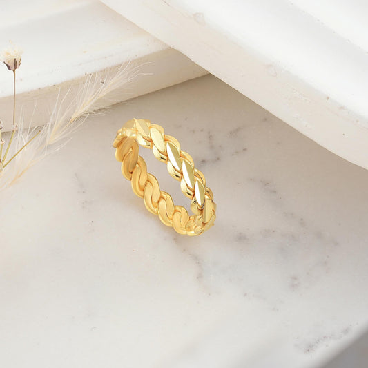 14k Gold Twist Ring, Solid Gold Link Chain Ring,Dainty Stacking Ring, Womens Minimalist Gold Ring, Gift For Mom, Handmade Gifts,Gift For Her