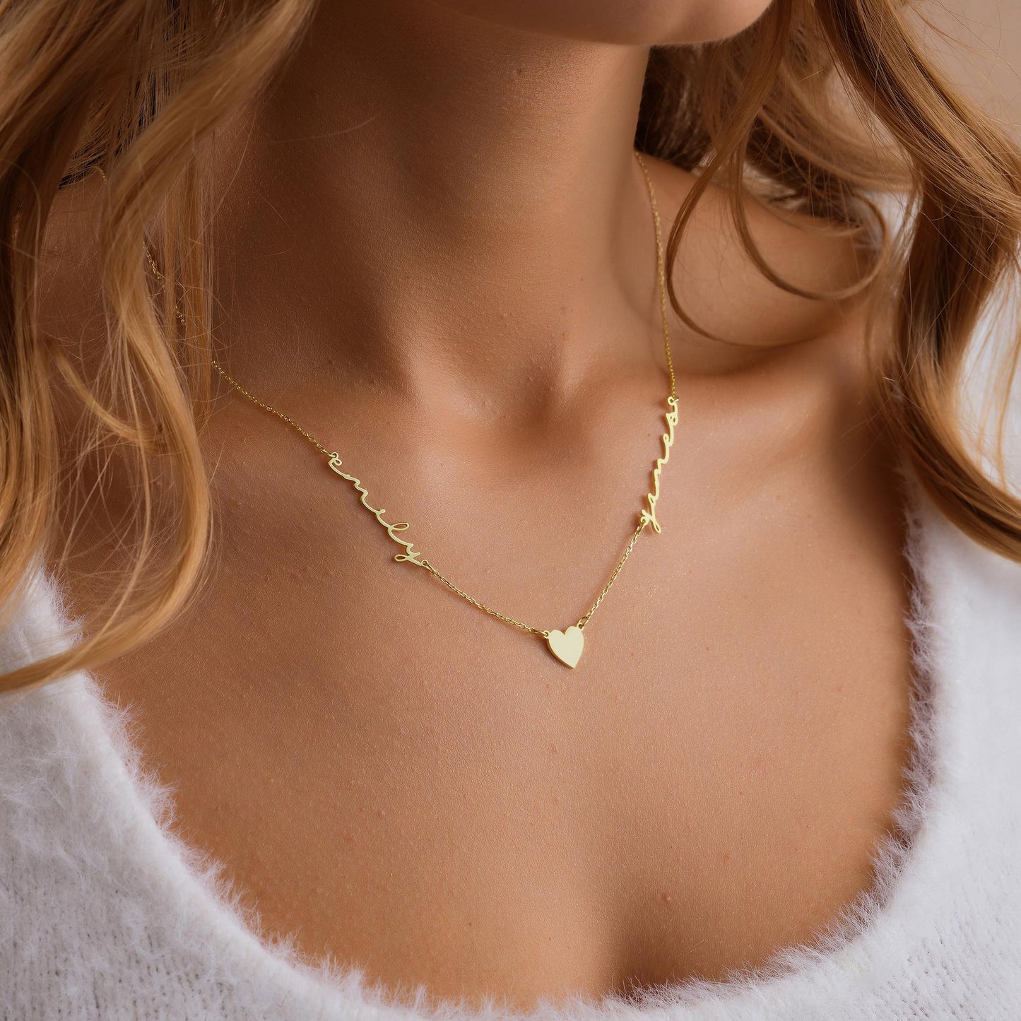 14K Gold Double Name Necklace, 2 Name Necklace | Personalized Name Necklace, Custom Name Necklace | Family Name Necklace, Kids Name Necklace